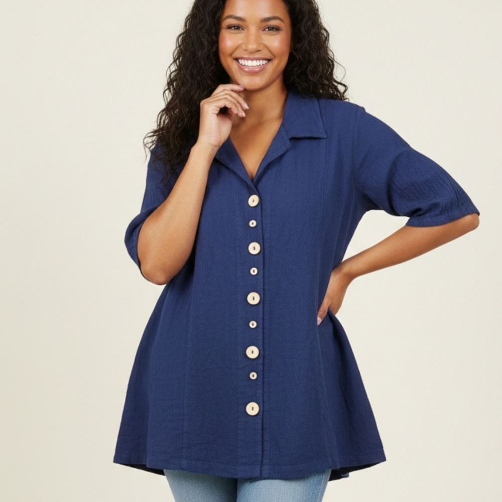 NWT Sea Breeze Elegant Navy Button-Down Women's Shirt